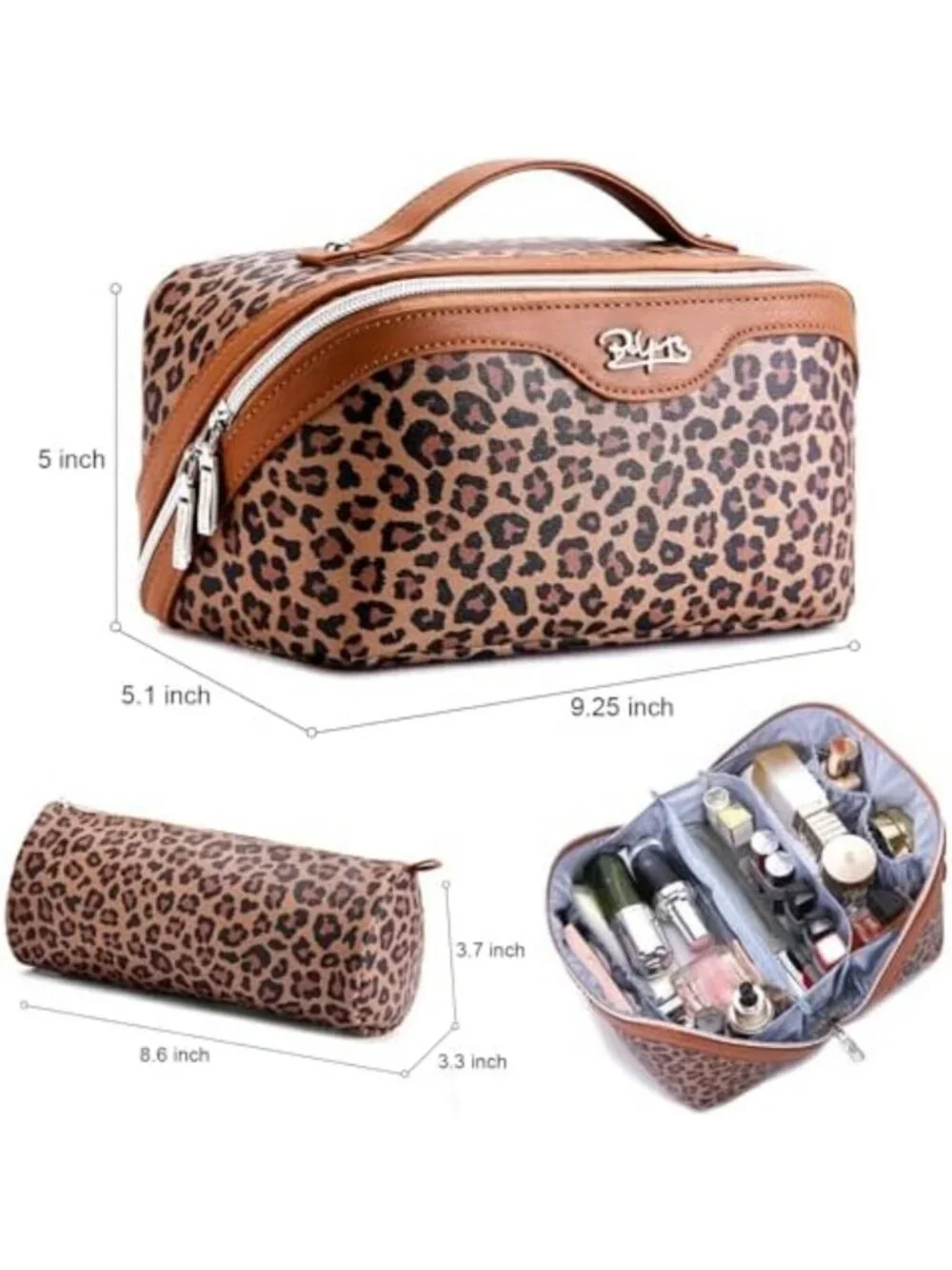 Travel Makeup Bag Set for Women - 3 Pcs Portable Leopard Print Cosmetic Bags